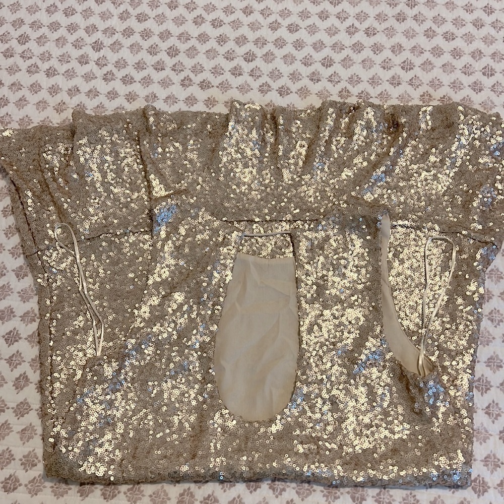Lost + Wander Champagne Gold Sequin Shift Mini Dress XS Open Back Party NYE Glam - Picture 17 of 17